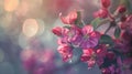 Generative AI Beautiful apple tree unblown flowers close up spring blooming red flowers on blurred bokeh backgroun Royalty Free Stock Photo