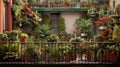 Generative AI, beautiful balcony surrounded by a tropical style garden