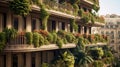 Generative AI, beautiful balcony surrounded by a tropical style garden
