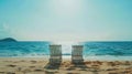 Generative AI Beautiful beach Chairs on the sandy beach near the sea Summer holiday and vacation concept for touri