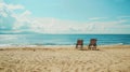 Generative AI Beautiful beach Chairs on the sandy beach near the sea Summer holiday and vacation concept for touri