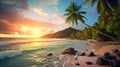 Generative AI, Beautiful beach of Seychelles, ocean or sea landscape, vacation on paradise.