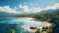 Generative AI, Beautiful beach of Seychelles, ocean or sea landscape, vacation on paradise.