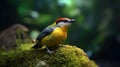 Generative AI : Beautiful bird Malayan Banded Pitta Hydrornis irena standing on the rock in Nature