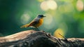 Generative AI Beautiful bird Phoenicurus auroreus daurian redstart standing on a log business concept.