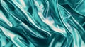 Generative AI Beautiful blue green silk satin Soft folds on shiny fabric Luxury turquoise background with copy spa Royalty Free Stock Photo
