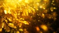 Generative AI Beautiful blurred autumn background with yellowgold leaves in the rays of sunlight on a dark natural