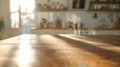 Generative AI Beautiful empty brown wooden table top and blurred defocused modern kitchen interior background with Royalty Free Stock Photo