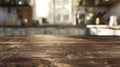 Generative AI Beautiful empty brown wooden table top and blurred defocused modern kitchen interior background with Royalty Free Stock Photo