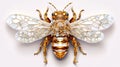 Generative AI, beautiful honey bee brooch, opal stone and golden color palette isolated on white background. Bijouterie, jewelry