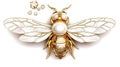 Generative AI, beautiful honey bee brooch, opal stone and golden color palette isolated on white background. Bijouterie, jewelry