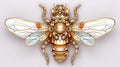 Generative AI, beautiful honey bee brooch, opal stone and golden color palette isolated on white background. Bijouterie, jewelry