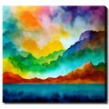 generative ai of beautiful landscape with mountains and lakes in watercolor, aquarelle look