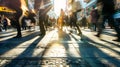 Generative AI Beautiful motion blur of walking people Early morning rush hours busy modern life concept Ideal for Royalty Free Stock Photo