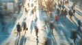 Generative AI Beautiful motion blur of walking people Early morning rush hours busy modern life concept Ideal for Royalty Free Stock Photo