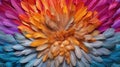 Generative AI, Beautiful rainbow colorful closeup feathers, photorealistic background, top view, aerial view.