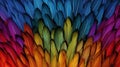 Generative AI, Beautiful rainbow colorful closeup feathers, photorealistic background, top view, aerial view.