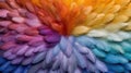 Generative AI, Beautiful rainbow colorful closeup feathers, photorealistic background, top view, aerial view.