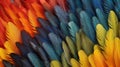 Generative AI, Beautiful rainbow colorful closeup feathers, photorealistic background, top view, aerial view.