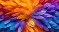 Generative AI, Beautiful rainbow colorful closeup feathers, photorealistic background, top view, aerial view.