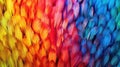 Generative AI, Beautiful rainbow colorful closeup feathers, photorealistic background, top view, aerial view.