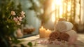 Generative AI Beautiful spa composition on massage table in wellness center business concept. Royalty Free Stock Photo