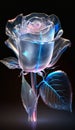 Generative AI of beautiful spectral light pink rose flower over black background with blue light effect Royalty Free Stock Photo