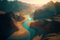 Generative AI Generative AI of beautiful turquoise river flowing through mountain valley landscape