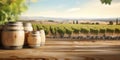 Generative AI, beautiful vineyard, green landscape. Rows of vines