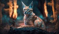 generative ai. Big cat caracal Realistic forest at Africa Metaverse. fantastic fantasy in forest