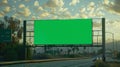Generative AI Big empty billboard with green screen outdoors with highway business concept. Royalty Free Stock Photo