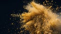 Generative AI Big size Sand flying explosion Golden grain wave explode Abstract cloud fly Yellow colored sand spla