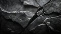 Generative AI Black rock texture Rough mountain surface with cracks Closeup Dark stone background with space for d Royalty Free Stock Photo