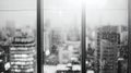 Generative AI Black and white backdrop with blurred snowy cityscape through transparent window pane with condense