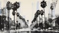 Generative AI, Black and white vintage newspaper collage with Los Angeles street