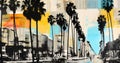 Generative AI, Black and white vintage newspaper collage with Los Angeles street