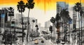 Generative AI, Black and white vintage newspaper collage with Los Angeles street
