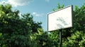 Generative AI blank advertising sign in front of green trees and blue sky business concept. Royalty Free Stock Photo