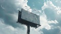 Generative AI Blank Outdoor Advertising Billboard Hoarding Against Cloudy Sky White Copy Space for Mock Up Design