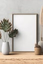 Generative AI. Blank picture frame mockup on wall in modern interior. Artwork template mock up in interior