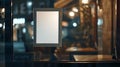 Generative AI Blank promotion poster display on glass window at restaurant or cafepromotion information for announ Royalty Free Stock Photo