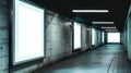 Generative AI 2 blank vertical advertising banners posters mockup in underground tunnel walkway outofhome OOH medi Royalty Free Stock Photo