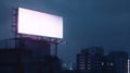 Generative AI Blank white billboard on the top of building at night city background mock up business concept. Royalty Free Stock Photo