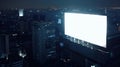 Generative AI Blank white billboard on the top of building at night city background mock up business concept. Royalty Free Stock Photo