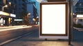 Generative AI Blank white mockup of bus stop vertical billboard in empty street business concept. Royalty Free Stock Photo