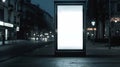 Generative AI Blank white mockup of bus stop vertical billboard in empty street business concept. Royalty Free Stock Photo