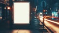 Generative AI Blank white mockup of bus stop vertical billboard in front of empty street background business conce Royalty Free Stock Photo