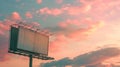 Generative AI Blank wide white billboard against warm sunset sky with clouds mock up Consumerism advertising whit