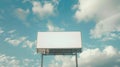 Generative AI Blank wide white billboard or large display against blue sky with white clouds  mock up Consumerism Royalty Free Stock Photo