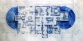 Generative AI, Blue print floor plan, architectural background Royalty Free Stock Photo